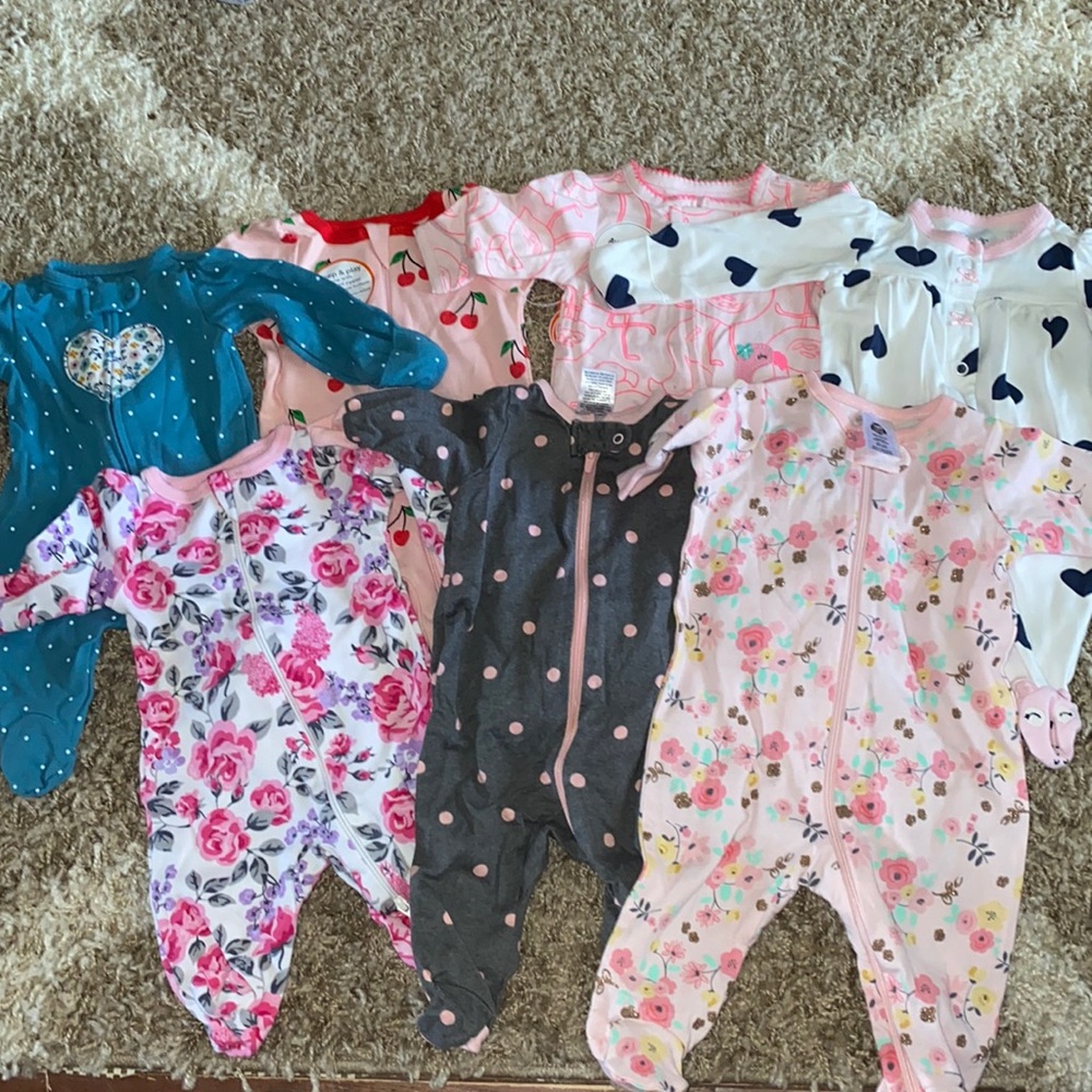 Lot of newborn baby girl sleepers